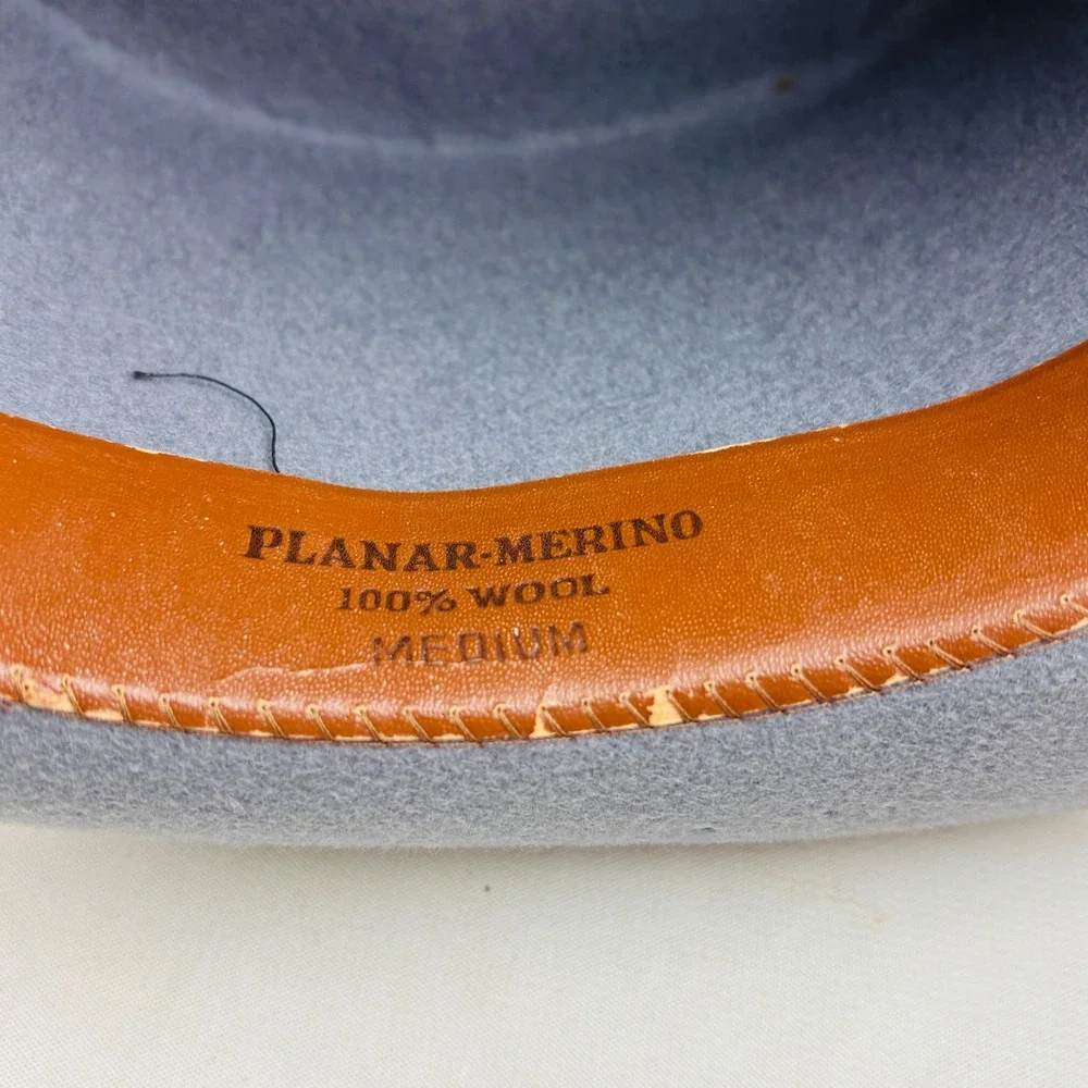 Vintage Planar Merino Wool Top Hat Mens M Light Gray Felt Black Band